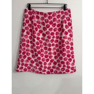 L.K. Bennett London 100% Silk Skirt Pink White Abstract Dot A-Line Womens US 12